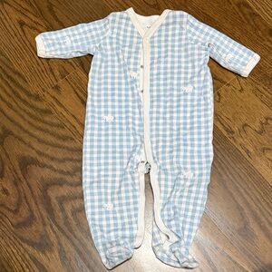 Roller Rabbit Light Blue and White Elephant Checkered Baby Footie